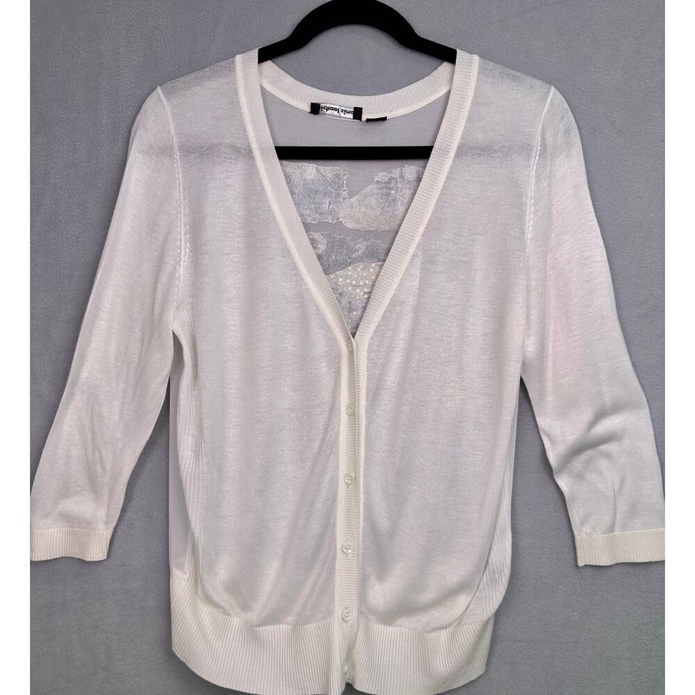 Vintage Michael Simon Sheer White Sequin Novelty Cardigan Fashion Motif Size M - Picture 3 of 11